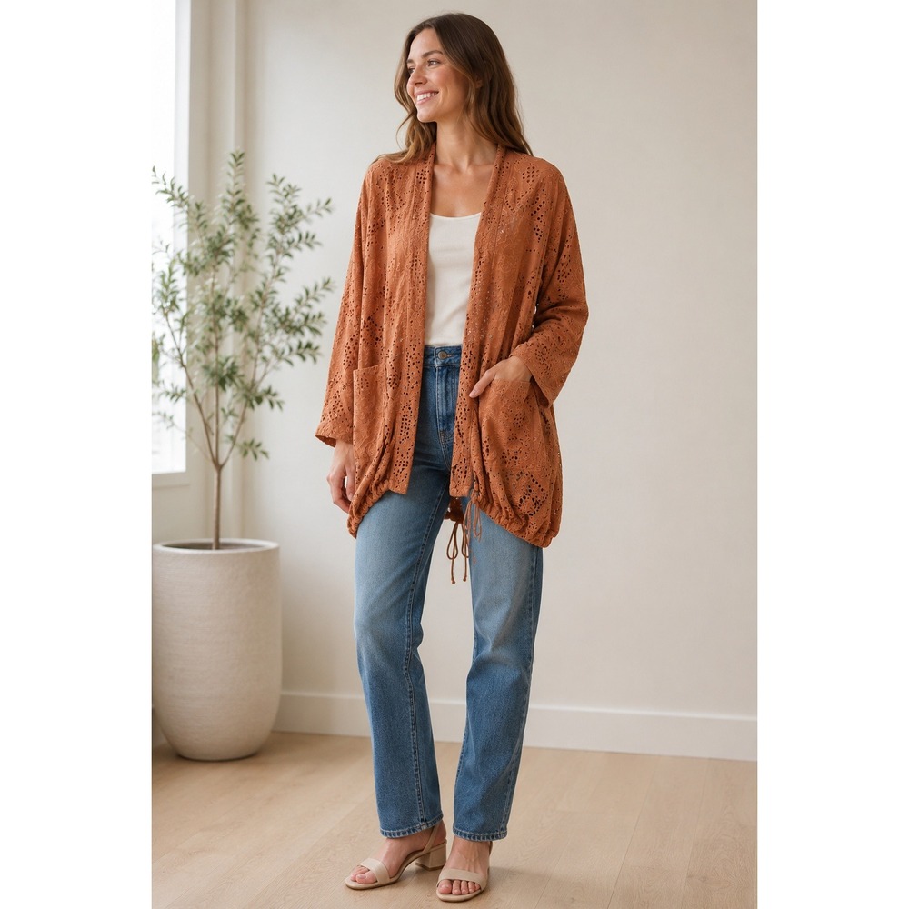 Sundance Jacket CardiganWomen's Small Eyelet Boho Cottagecore Lagenlook Pink